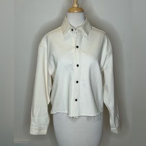 Rag & bone Cream Denim Shirt Button-Up Raw Hem Cropped Oversized XS